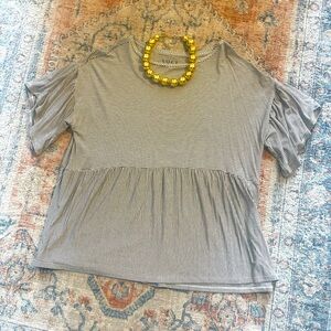 LOFT Striped Gray Women's peplum cotton Top